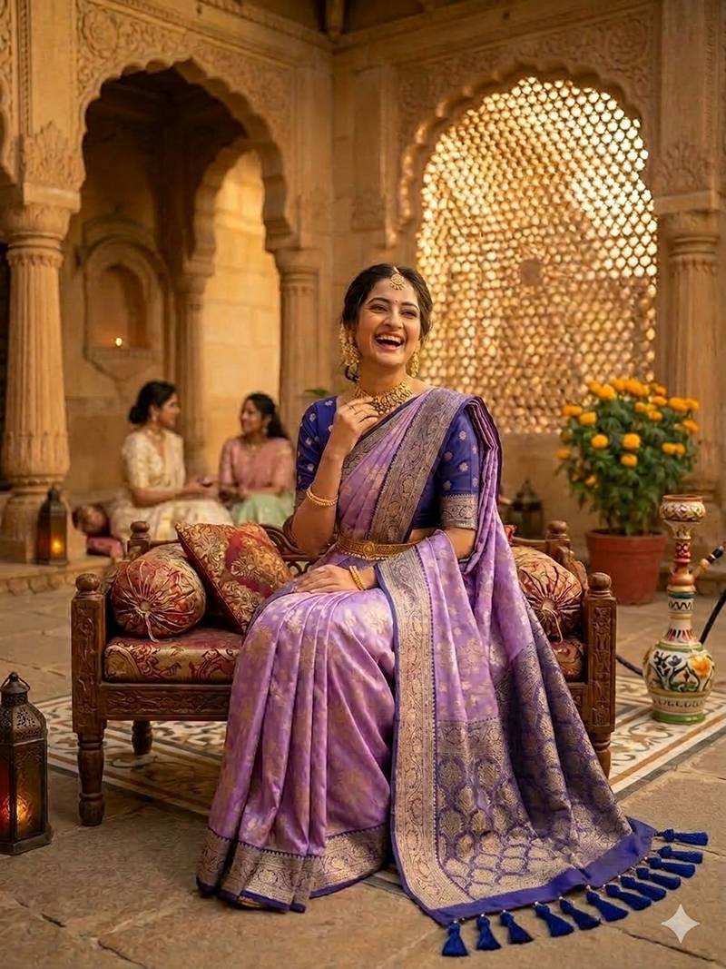 Levender tapela dying dola silk blend saree with blouse