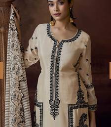 Off white embroidered chinon silk readymade salwar kameez
