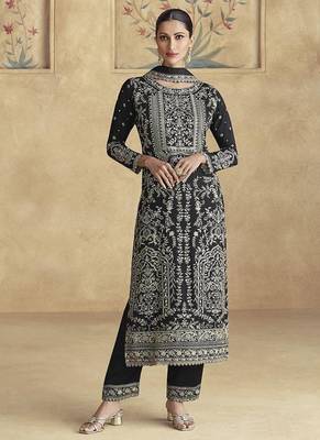 Black chinon silk embroidered trendy readymade salwar kameez 1