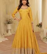 Mustard viscose jacquard silk with embroidery readymade anarkali suit