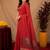 Red linen jacuard bird motif work bird saree with unstitched blouse piece