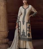 Off white embroidered chinon silk readymade salwar kameez
