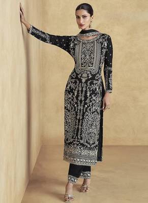 Black chinon silk embroidered trendy readymade salwar kameez 2