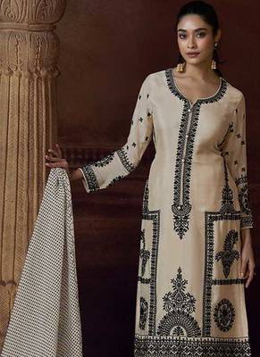 Off white embroidered chinon silk readymade salwar kameez 3