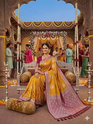Mustard tapela dying dola silk blend saree with blouse 2