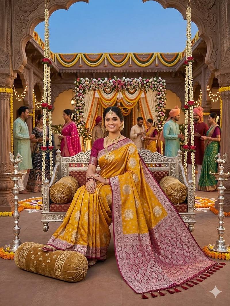 Mustard tapela dying dola silk blend saree with blouse