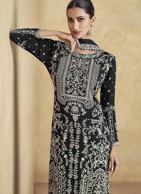 Black chinon silk embroidered trendy readymade salwar kameez 3
