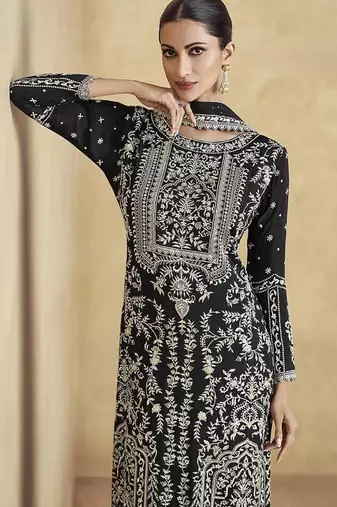 Black chinon silk embroidered trendy readymade salwar kameez