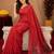 Red linen jacuard bird motif work bird saree with unstitched blouse piece