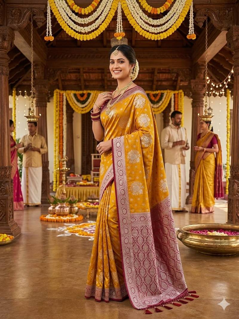 Mustard tapela dying dola silk blend saree with blouse