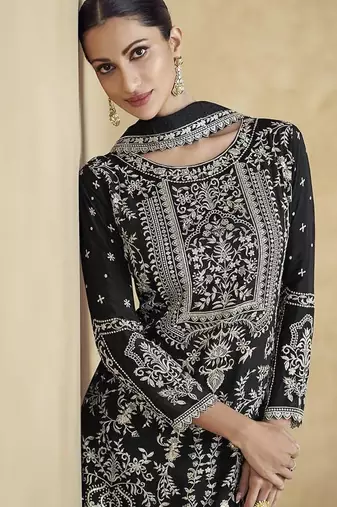 Black chinon silk embroidered trendy readymade salwar kameez