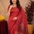 Red linen jacuard bird motif work bird saree with unstitched blouse piece