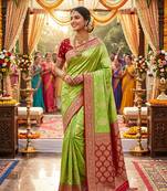 Pista tapela dying dola silk blend saree with blouse