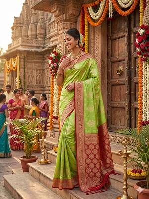 Pista tapela dying dola silk blend saree with blouse 2