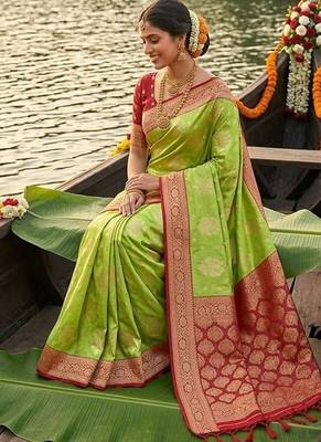 Pista tapela dying dola silk blend saree with blouse 3