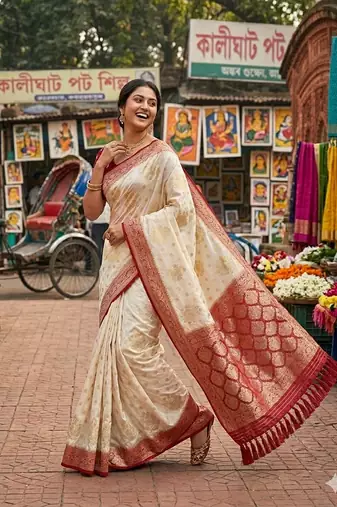 White tapela dying dola silk blend saree with blouse