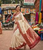 White tapela dying dola silk blend saree with blouse