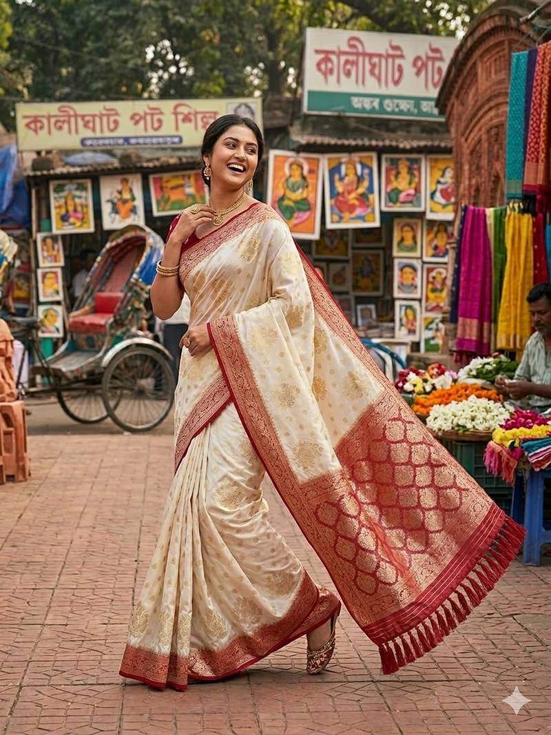 White tapela dying dola silk blend saree with blouse