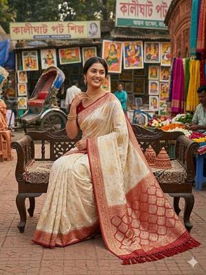 White tapela dying dola silk blend saree with blouse 2
