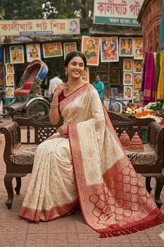 White tapela dying dola silk blend saree with blouse