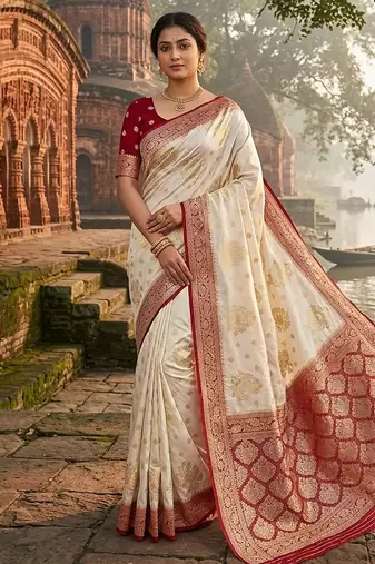 White tapela dying dola silk blend saree with blouse