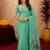 Sea green linen jacuard bird motif work bird saree with unstitched blouse piece