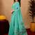 Sea green linen jacuard bird motif work bird saree with unstitched blouse piece