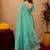 Sea green linen jacuard bird motif work bird saree with unstitched blouse piece