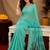 Sea green linen jacuard bird motif work bird saree with unstitched blouse piece
