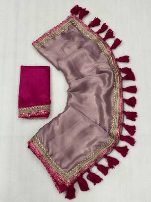 Levender multicolor sequece embroidery work moss chiffon saree with blouse 2