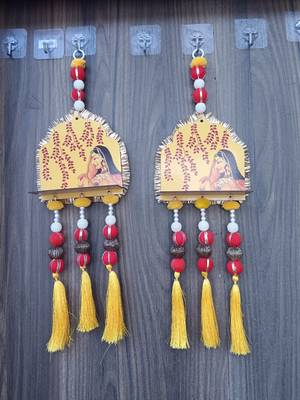 handmade temple diya jharokha hanging toran with beads tassels and bells for home decoration (pack of 2) 1