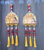 handmade temple diya jharokha hanging toran with beads tassels and bells for home decoration (pack of 2)