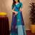 Blue rama art silk blend banarasi jacuard work saree with unstitched blouse piece