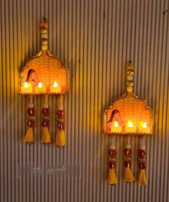 handmade temple diya jharokha hanging toran with beads tassels and bells for home decoration (pack of 2) 2