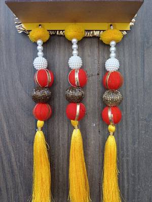 handmade temple diya jharokha hanging toran with beads tassels and bells for home decoration (pack of 2) 4