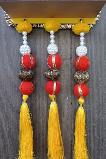 handmade temple diya jharokha hanging toran with beads tassels and bells for home decoration (pack of 2)