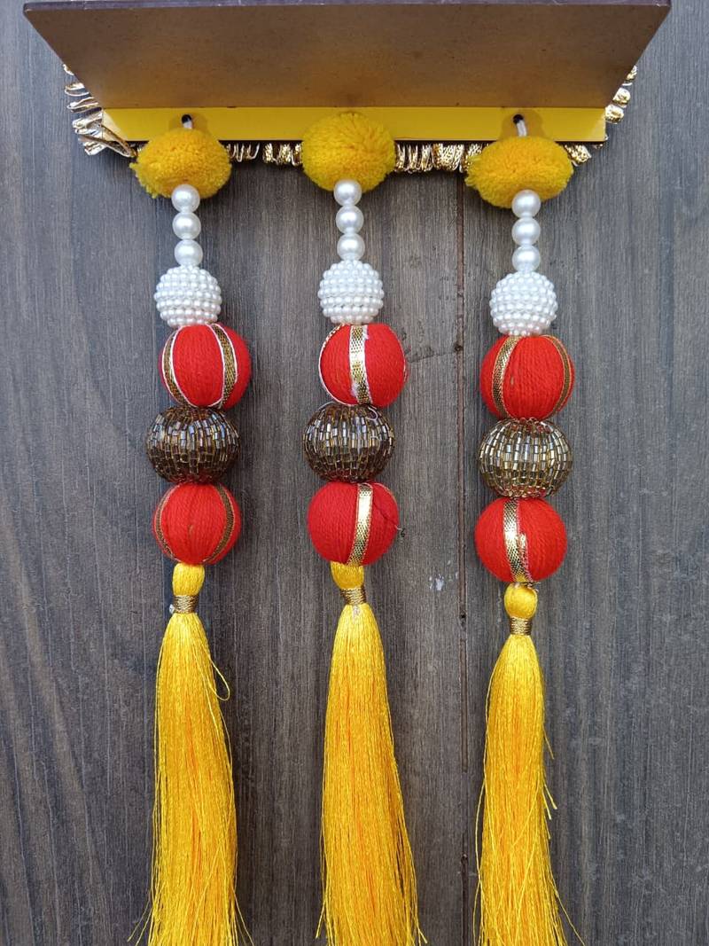 handmade temple diya jharokha hanging toran with beads tassels and bells for home decoration (pack of 2)