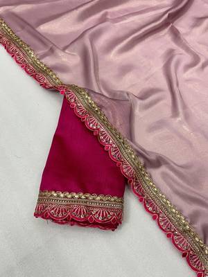 Levender multicolor sequece embroidery work moss chiffon saree with blouse 4