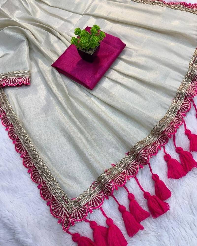 Chikoo multicolor sequece embroidery work moss chiffon saree with blouse