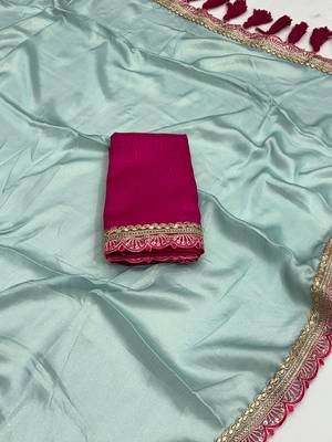 Firozi multicolor sequece embroidery work moss chiffon saree with blouse 5