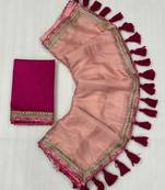 Gajari multicolor sequece embroidery work moss chiffon saree with blouse