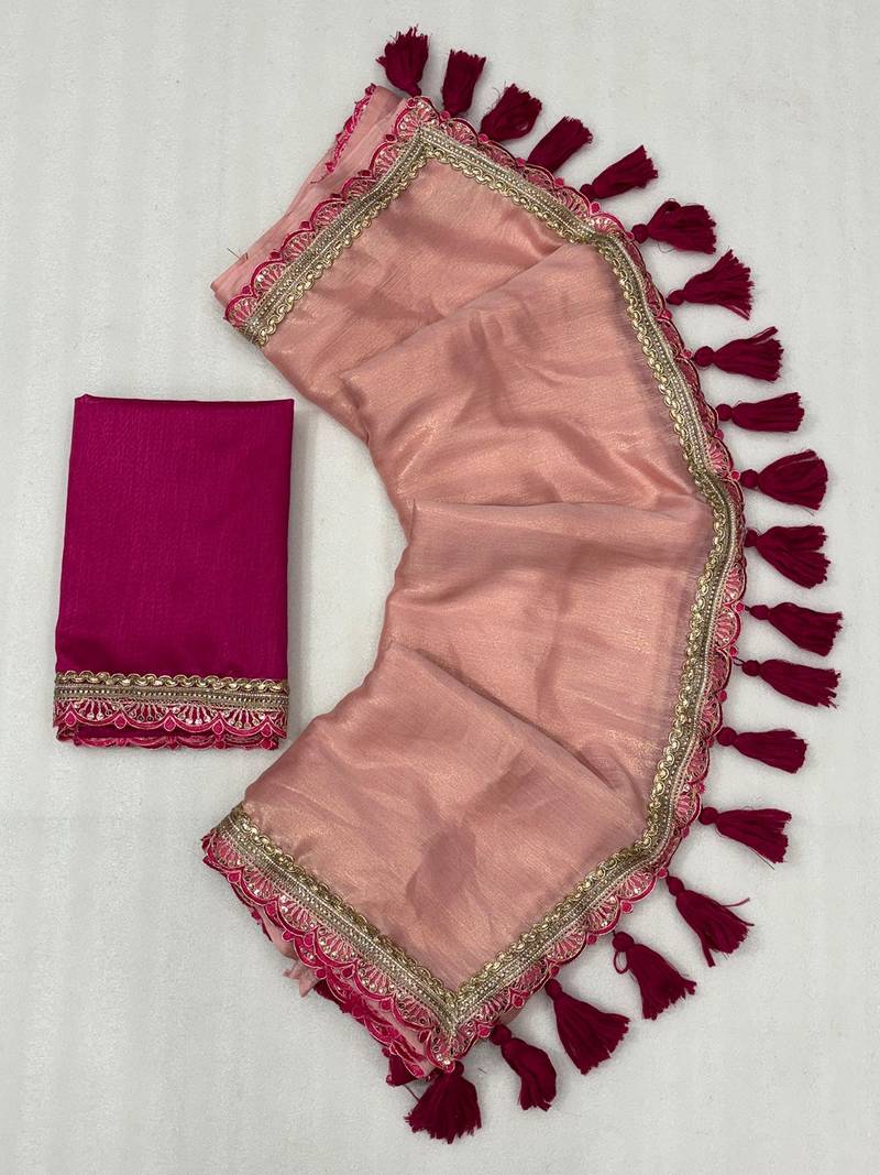 Gajari multicolor sequece embroidery work moss chiffon saree with blouse
