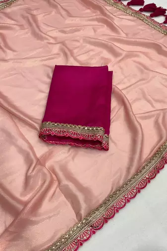 Gajari multicolor sequece embroidery work moss chiffon saree with blouse