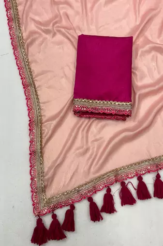 Gajari multicolor sequece embroidery work moss chiffon saree with blouse