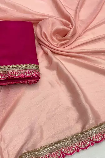Gajari multicolor sequece embroidery work moss chiffon saree with blouse
