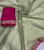 Pista multicolor sequece embroidery work moss chiffon saree with blouse