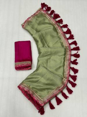 Pista multicolor sequece embroidery work moss chiffon saree with blouse 2