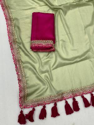 Pista multicolor sequece embroidery work moss chiffon saree with blouse 3