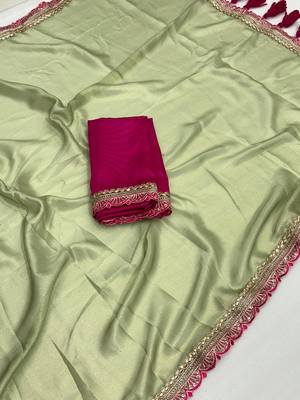 Pista multicolor sequece embroidery work moss chiffon saree with blouse 5