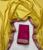 Yellow multicolor sequece embroidery work moss chiffon saree with blouse